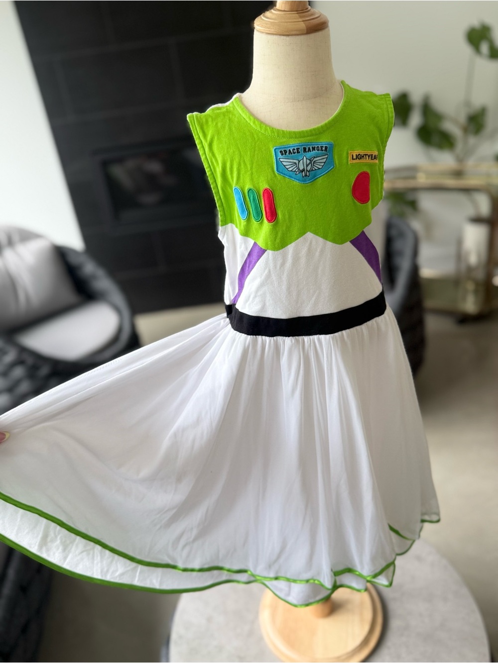 Buzz Lightyear Inspired Green and White Kids Costume Dress